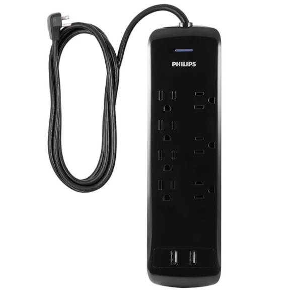 Philips 7-Outlet 2-USB 4ft. Surge Protector - Black - Picture 2 of 11